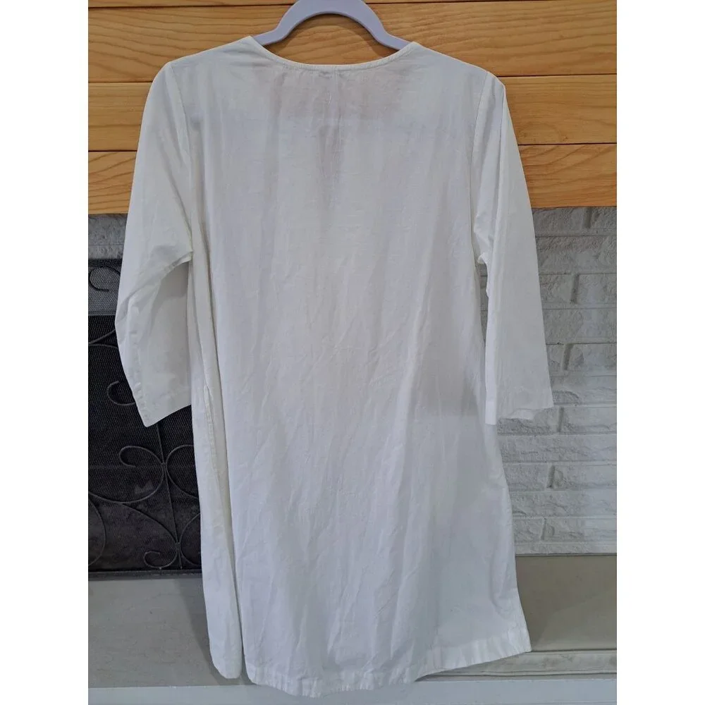 New Frances Valentine White Cotton Poplin Easy Dress  Nubs Lagenlook Pockets M - Picture 9 of 16